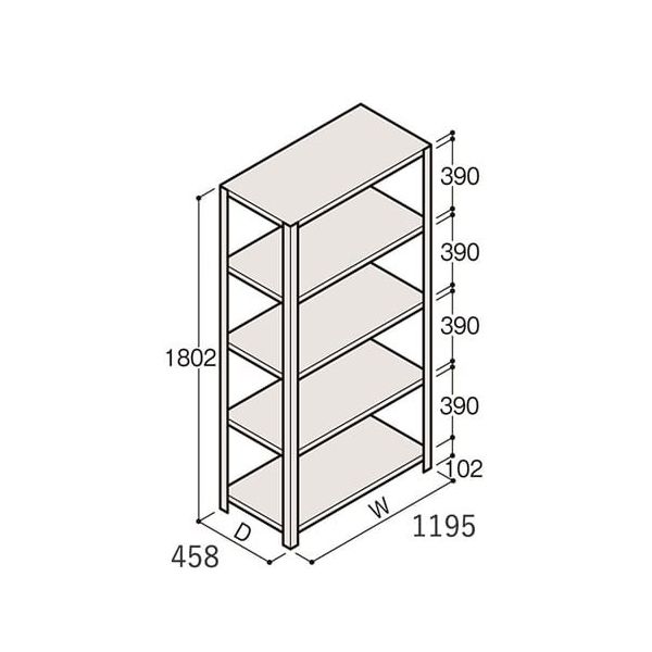 アズワン 軽量棚 ERR開放型 H1800×W1200×D450 有効棚 4段 67-5241-87 1個（直送品）