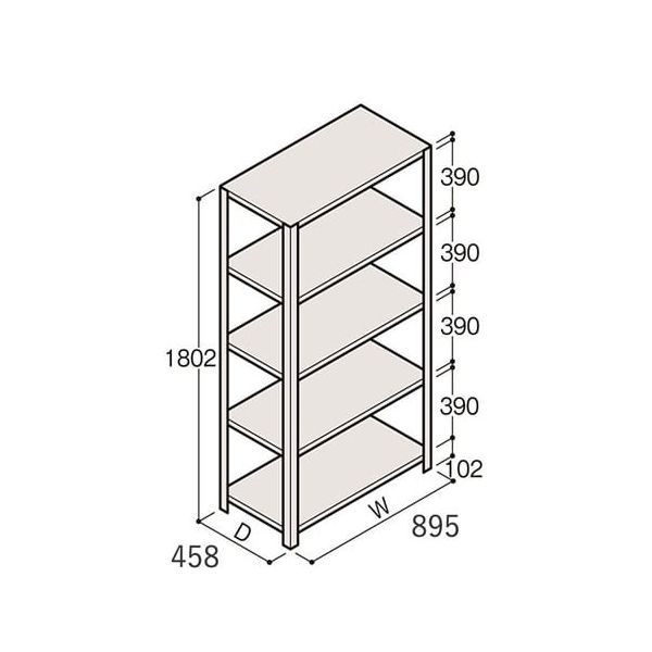 アズワン 軽量棚 ERR開放型 H1800×W900×D450 有効棚 4段 67-5241-84 1個（直送品）
