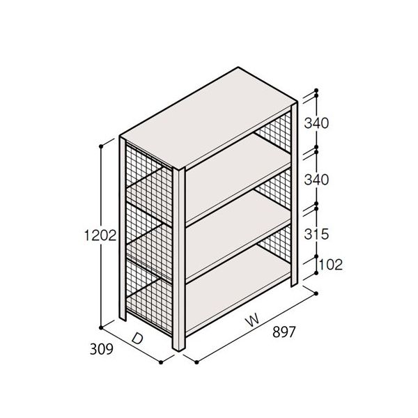 アズワン 軽量棚 ERR金網型 H1200×W900×D300 有効棚 3段 67-5243-17 1個（直送品）