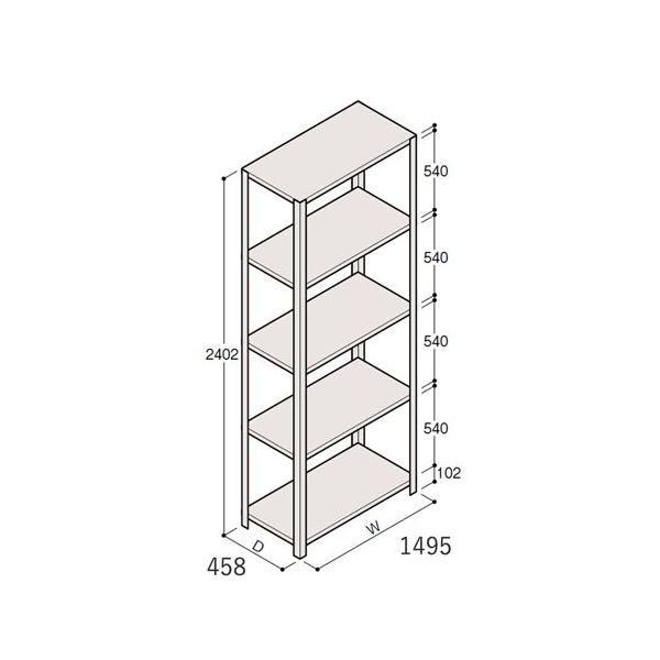 アズワン 軽量棚 ERR開放型 H2400×W1500×D450 有効棚 4段 67-5242-87 1個（直送品）