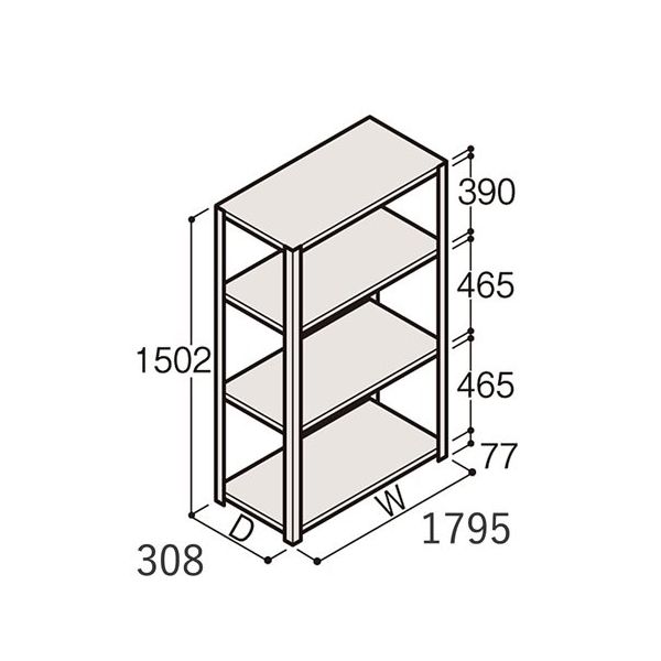 アズワン 軽量棚 ERR開放型 H1500×W1800×D300 有効棚 3段 67-5241-44 1個（直送品）