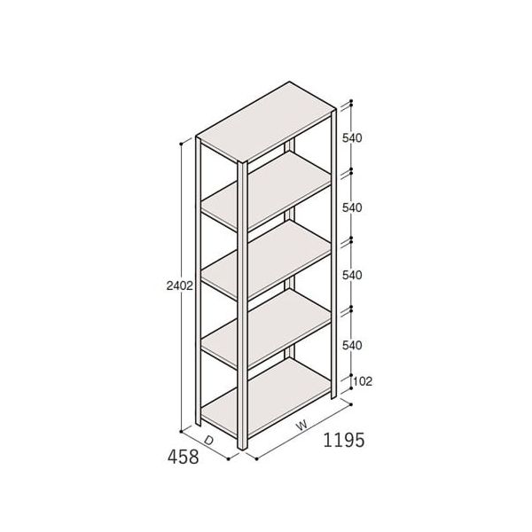 アズワン 軽量棚 ERR開放型 H2400×W1200×D450 有効棚 4段 67-5242-84 1個（直送品）