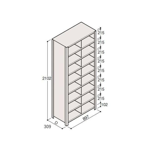 アズワン 軽量棚 ERR仕切型 H2100×W900 ×D300 有効棚 8段 2分割 67-5245-69 1個（直送品）