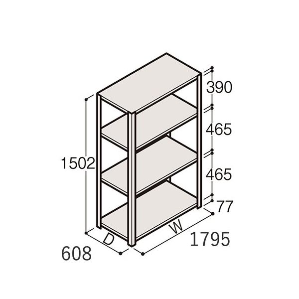 アズワン 軽量棚 ERR開放型 H1500×W1800×D600 有効棚 3段 67-5241-46 1個（直送品）