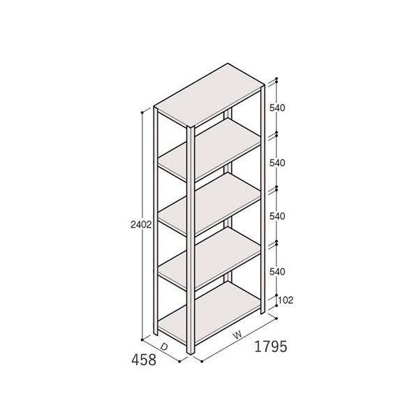 アズワン 軽量棚 ERR開放型 H2400×W1800×D450 有効棚 4段 67-5242-90 1個（直送品）