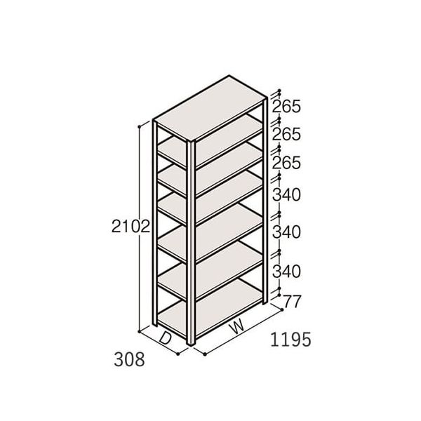アズワン 軽量棚 ERR開放型 H2100×W1200×D300 有効棚 6段 67-5242-59 1個（直送品）