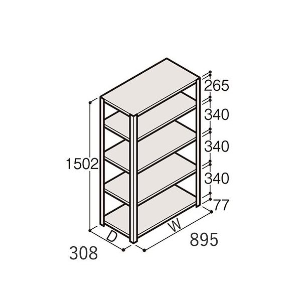 アズワン 軽量棚 ERR開放型 H1500×W900×D300 有効棚 4段 67-5241-47 1個（直送品）