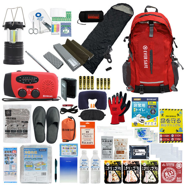 防災セット 1人用 寝袋・マット付き レッド EVERSAFEリュック 