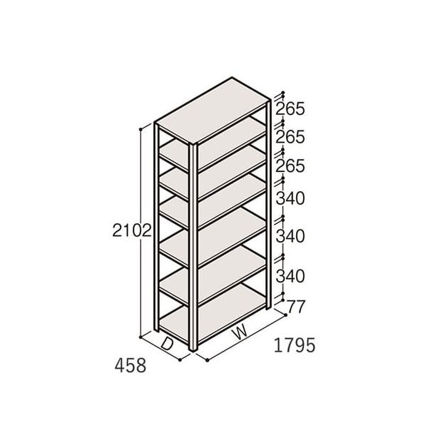 アズワン 軽量棚 ERR開放型 H2100×W1800×D450 有効棚 6段 67-5242-66 1個（直送品）
