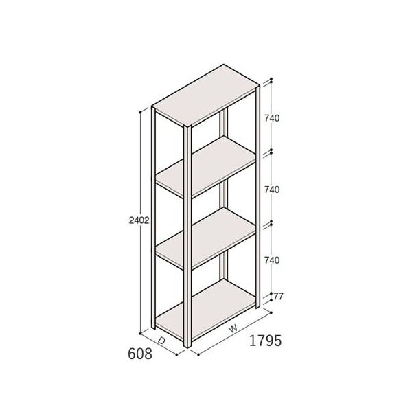 アズワン 軽量棚 ERR開放型 H2400×W1800×D600 有効棚 3段 67-5242-79 1個（直送品）