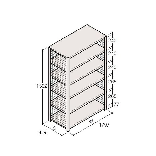 アズワン 軽量棚 ERR金網型 H1500×W1800×D450 有効棚 5段 67-5243-75 1個（直送品）