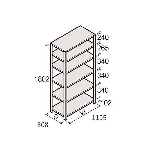 アズワン 軽量棚 ERR開放型 H1800×W1200×D300 有効棚 5段 67-5241-98 1個（直送品）