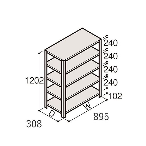 アズワン 軽量棚 ERR開放型 H1200×W900×D300 有効棚 4段 67-5241-23 1個（直送品）