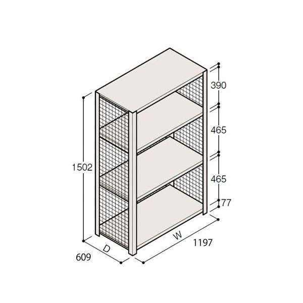 アズワン 軽量棚 ERR金網型 H1500×W1200×D600 有効棚 3段 67-5243-46 1個（直送品）