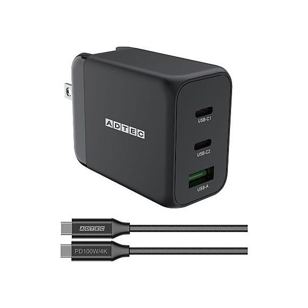 アドテック Power Delivery対応 GaN AC充電器 APD-V065AC2-WC-BK 1個 67-7463-52（直送品）