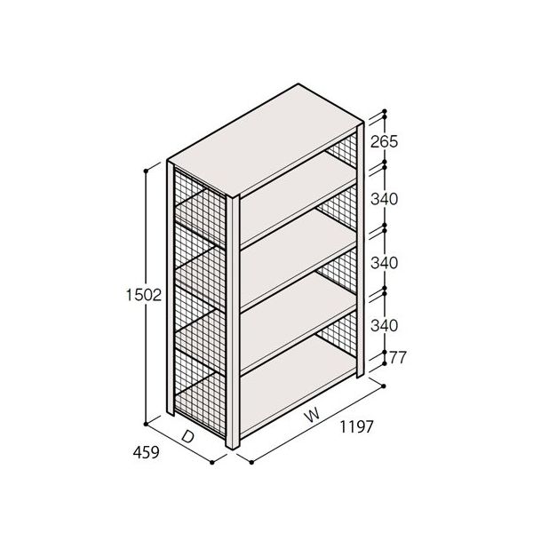アズワン 軽量棚 ERR金網型 H1500×W1200×D450 有効棚 4段 67-5243-57 1個（直送品）
