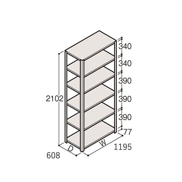 アズワン 軽量棚 ERR開放型 H2100×W1200×D600 有効棚 5段 67-5242-49 1個（直送品）