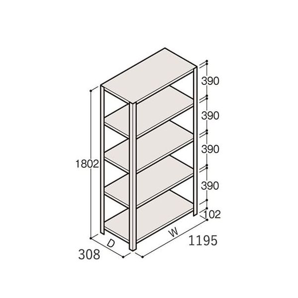 アズワン 軽量棚 ERR開放型 H1800×W1200×D300 有効棚 4段 67-5241-86 1個（直送品）