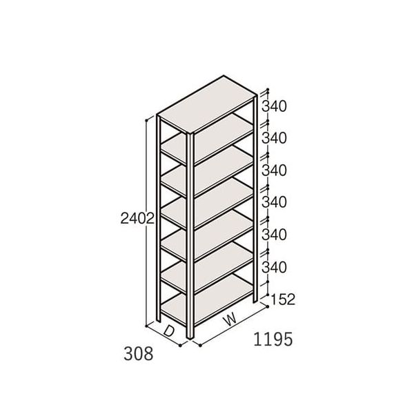 アズワン 軽量棚 ERR開放型 H2400×W1200×D300 有効棚 6段 67-5243-08 1個（直送品）