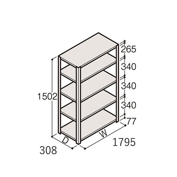 アズワン 軽量棚 ERR開放型 H1500×W1800×D300 有効棚 4段 67-5241-56 1個（直送品）