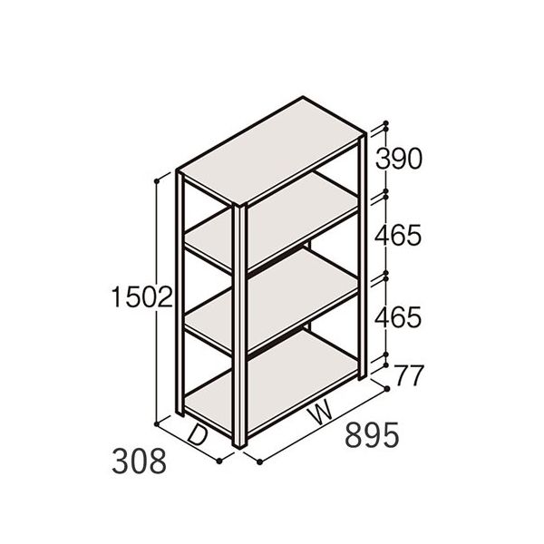 アズワン 軽量棚 ERR開放型 H1500×W900×D300 有効棚 3段 67-5241-35 1個（直送品）