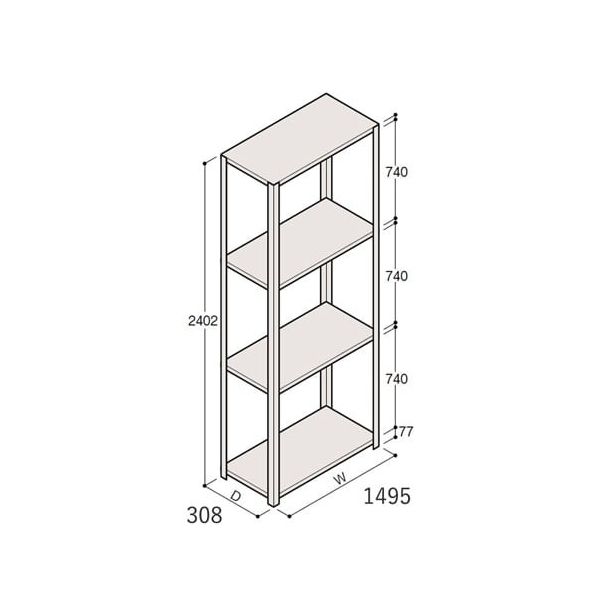 アズワン 軽量棚 ERR開放型 H2400×W1500×D300 有効棚 3段 67-5242-74 1個（直送品）
