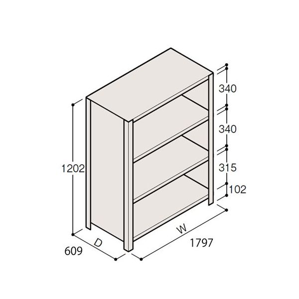 アズワン 軽量棚 ERR密閉型 H1200×W1800×D600 有効棚 3段 67-5245-84 1個（直送品）