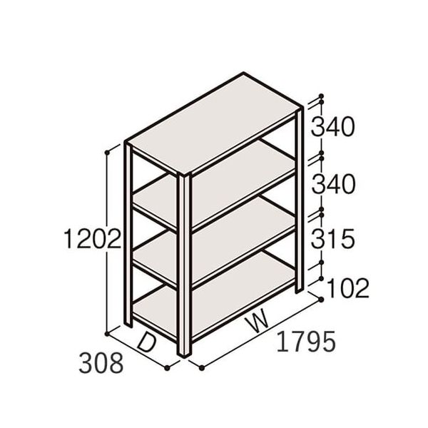 アズワン 軽量棚 ERR開放型 H1200×W1800×D300 有効棚 3段 67-5241-20 1個（直送品）