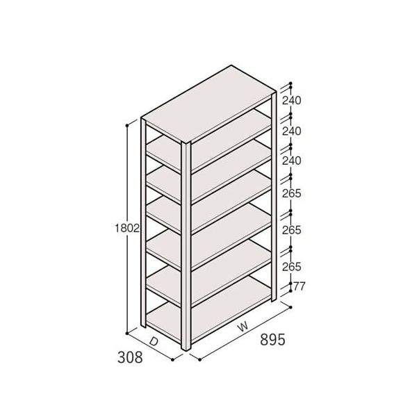 アズワン 軽量棚 ERR開放型 H1800×W900×D300 有効棚 6段 67-5242-08 1個（直送品）