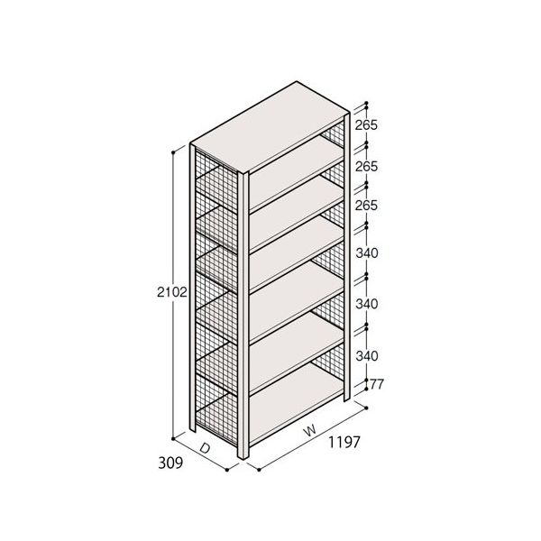 アズワン 軽量棚 ERR金網型 H2100×W1200×D300 有効棚 6段 67-5244-65 1個（直送品）
