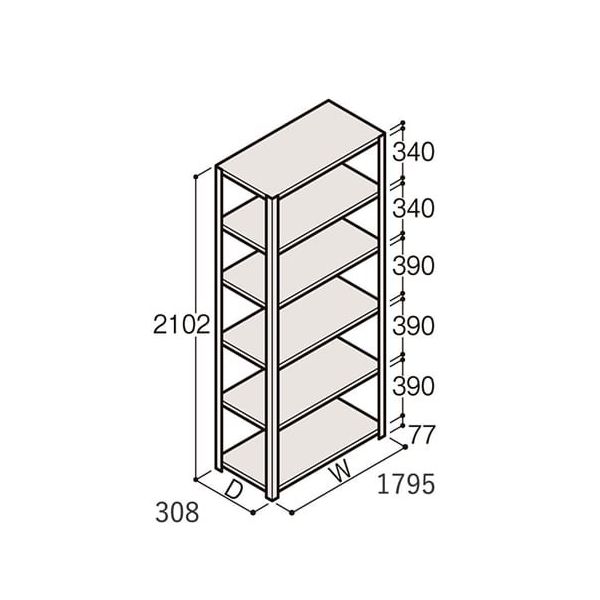 アズワン 軽量棚 ERR開放型 H2100×W1800×D300 有効棚 5段 67-5242-53 1個（直送品）