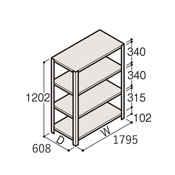 アズワン 軽量棚 ERR開放型 H1200×W1800×D600 有効棚 3段 67-5241-22 1個（直送品）