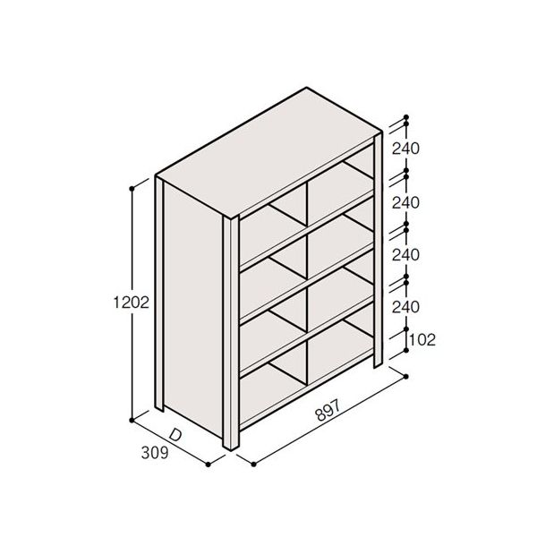アズワン 軽量棚 ERR仕切型 H1200×W900 ×D300 有効棚 4段 2分割 67-5245-27 1個（直送品）