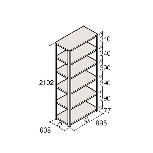 アズワン 軽量棚 ERR開放型 H2100×W900×D600 有効棚 5段 67-5242-46 1個（直送品）