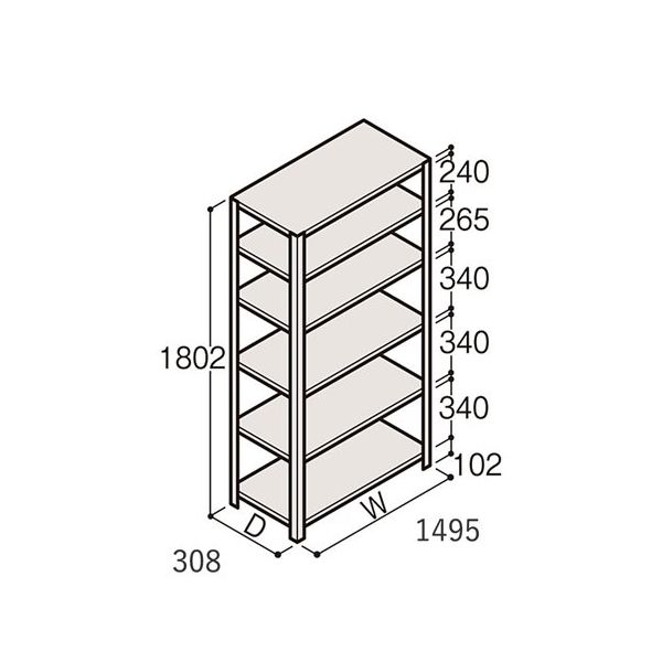 アズワン 軽量棚 ERR開放型 H1800×W1500×D300 有効棚 5段 67-5242-02 1個（直送品）