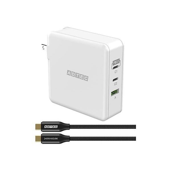 アドテック PD充電器 最大140W ホワイト + TypeーC 240W ケーブル セット APD-V140AC2-WC24-WH 1個（直送品）