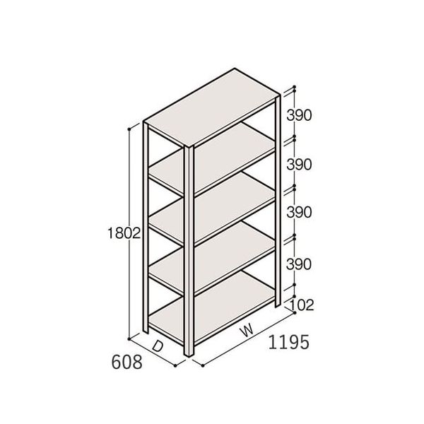 アズワン 軽量棚 ERR開放型 H1800×W1200×D600 有効棚 4段 67-5241-88 1個（直送品）