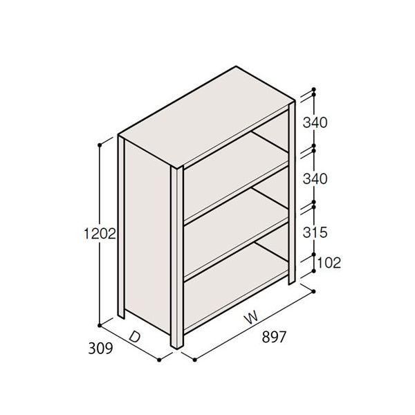 アズワン 軽量棚 ERR密閉型 H1200×W900×D300 有効棚 3段 67-5245-73 1個（直送品）