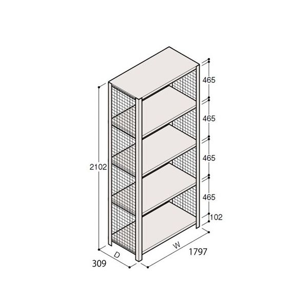 アズワン 軽量棚 ERR金網型 H2100×W1800×D300 有効棚 4段 67-5244-47 1個（直送品）