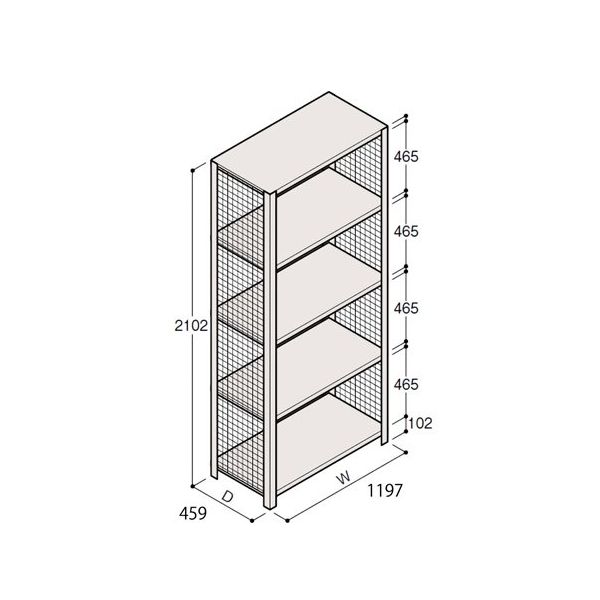 アズワン 軽量棚 ERR金網型 H2100×W1200×D450 有効棚 4段 67-5244-42 1個（直送品）