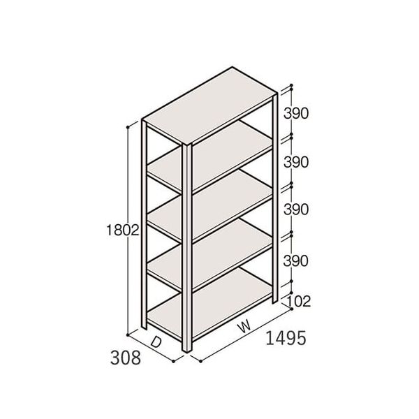 アズワン 軽量棚 ERR開放型 H1800×W1500×D300 有効棚 4段 67-5241-89 1個（直送品）