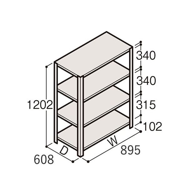 アズワン 軽量棚 ERR開放型 H1200×W900×D600 有効棚 3段 67-5241-13 1個（直送品）