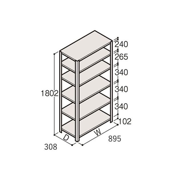 アズワン 軽量棚 ERR開放型 H1800×W900×D300 有効棚 5段 67-5241-95 1個（直送品）