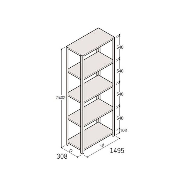 アズワン 軽量棚 ERR開放型 H2400×W1500×D300 有効棚 4段 67-5242-86 1個（直送品）