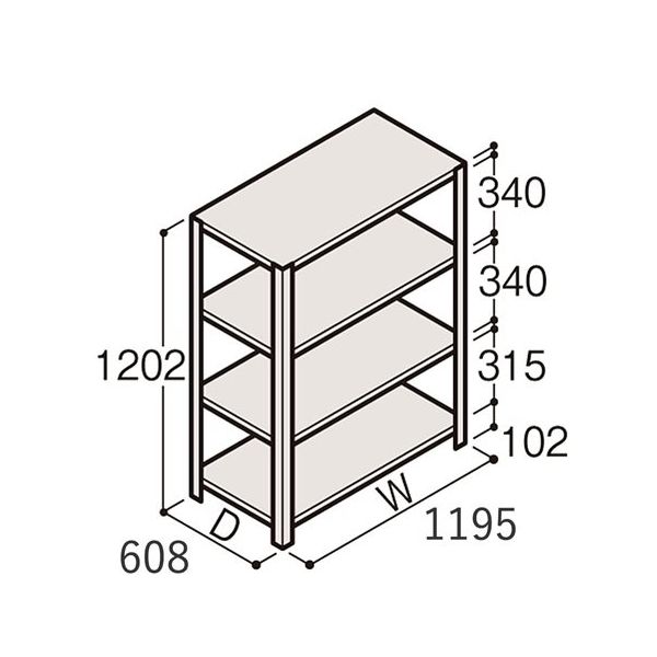 アズワン 軽量棚 ERR開放型 H1200×W1200×D600 有効棚 3段 67-5241-16 1個（直送品）