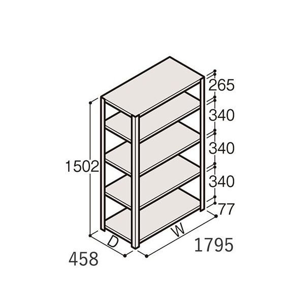 アズワン 軽量棚 ERR開放型 H1500×W1800×D450 有効棚 4段 67-5241-57 1個（直送品）