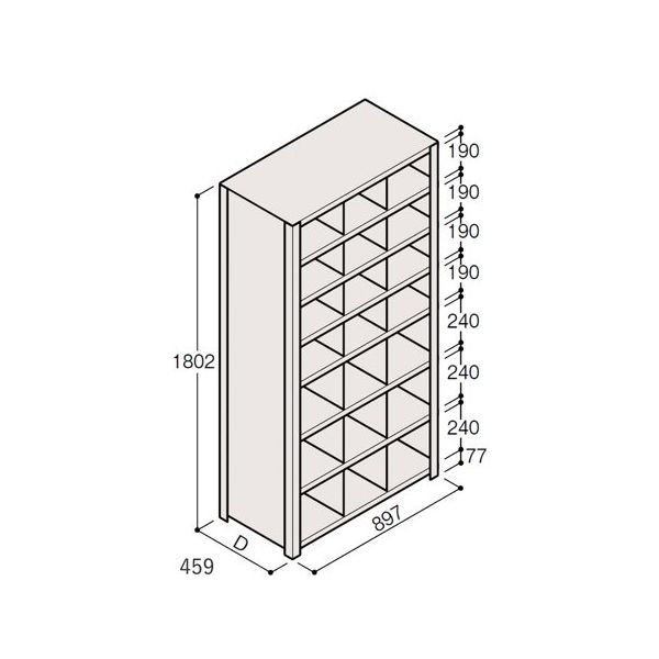 アズワン 軽量棚 ERR仕切型 H1800×W900 ×D450 有効棚 7段 3分割 67-5245-58 1個（直送品）