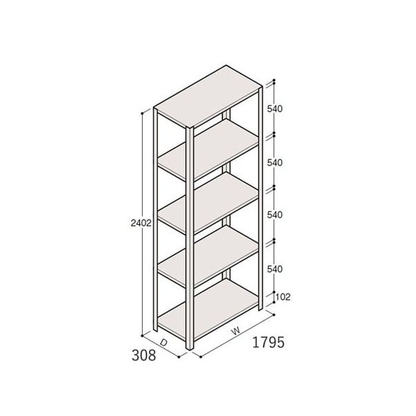 アズワン 軽量棚 ERR開放型 H2400×W1800×D300 有効棚 4段 67-5242-89 1個（直送品）