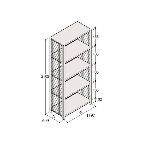 アズワン 軽量棚 ERR金網型 H2100×W1200×D600 有効棚 4段 67-5244-43 1個（直送品）