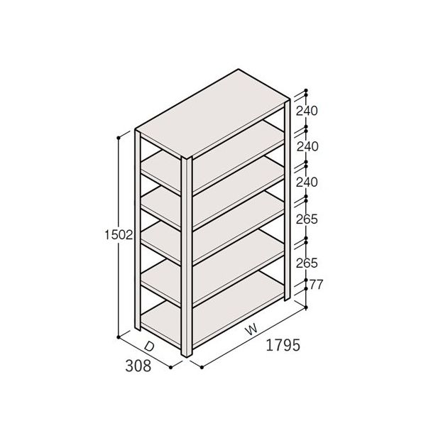 アズワン 軽量棚 ERR開放型 H1500×W1800×D300 有効棚 5段 67-5241-68 1個（直送品）
